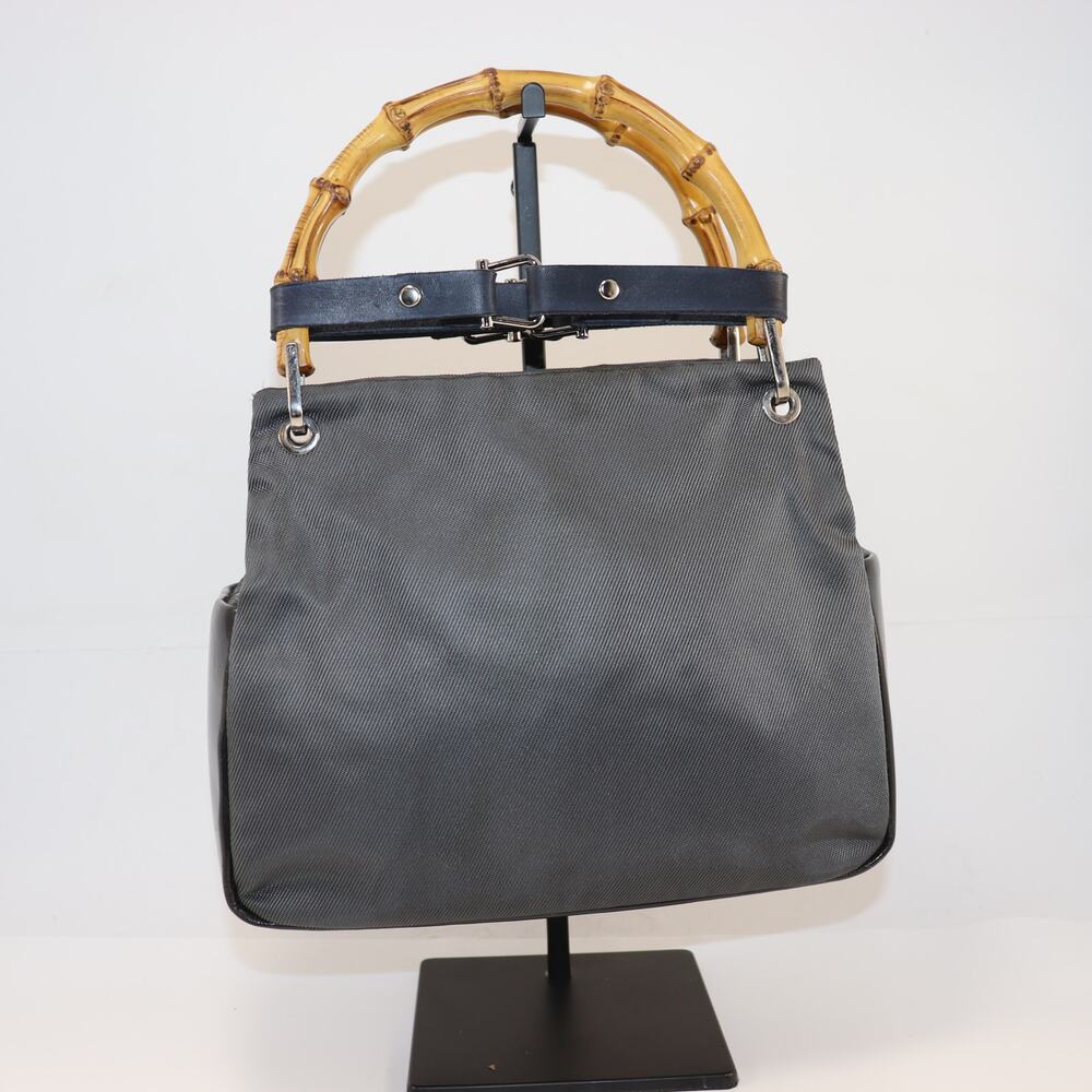 Gucci Black Nylon Bamboo Handle Tote Italy w/ Handle Shapers Included‎